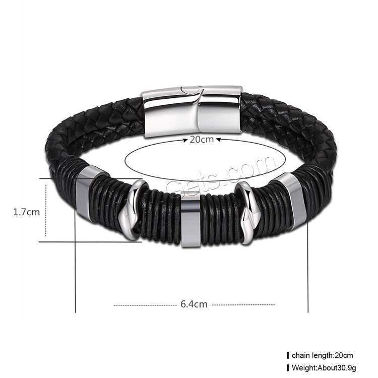 Acier titane bracelet, avec Cuir, Double couche & normes différentes pour le choix & pour homme, 17mm, 64mm, Longueur:Environ 7.8 pouce, Environ  8.5 pouce, Vendu par brin