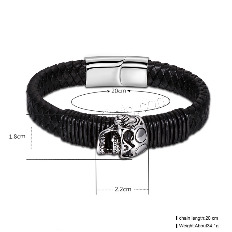 Acier titane bracelet, avec Cuir, normes différentes pour le choix & pour homme & noircir, 18mm, 22mm, Longueur:Environ 7.8 pouce, Environ  8.5 pouce, Vendu par brin