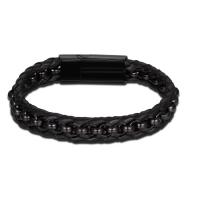 Acier titane bracelet, avec Cuir, ionique noire, normes différentes pour le choix & pour homme, 13mm, 33mm Environ 7.2 pouce, Environ  7.8 pouce, Environ  8.5 pouce, Vendu par brin