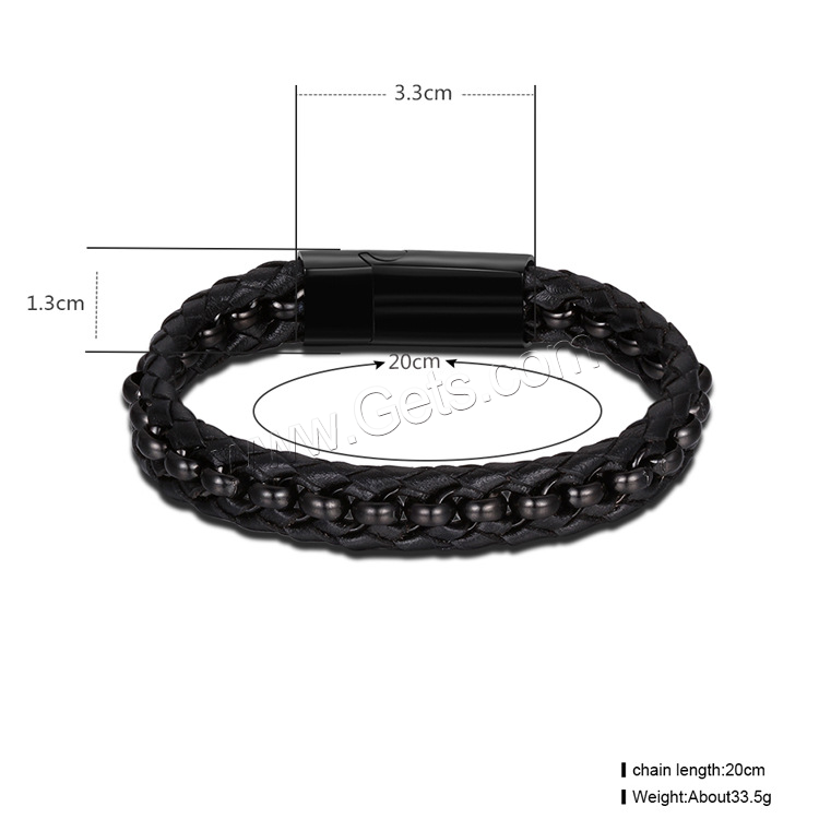 Acier titane bracelet, avec Cuir, ionique noire, normes différentes pour le choix & pour homme, 13mm, 33mm, Longueur:Environ 7.2 pouce, Environ  7.8 pouce, Environ  8.5 pouce, Vendu par brin