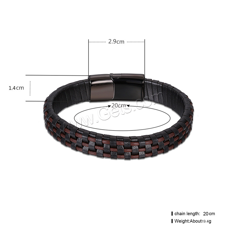 Acier titane bracelet, avec Cuir, ionique noire, vernis d'étuvage & normes différentes pour le choix & pour homme, 14mm, 29mm, Longueur:Environ 7.4 pouce, Environ  7.8 pouce, Environ  8.5 pouce, Vendu par brin