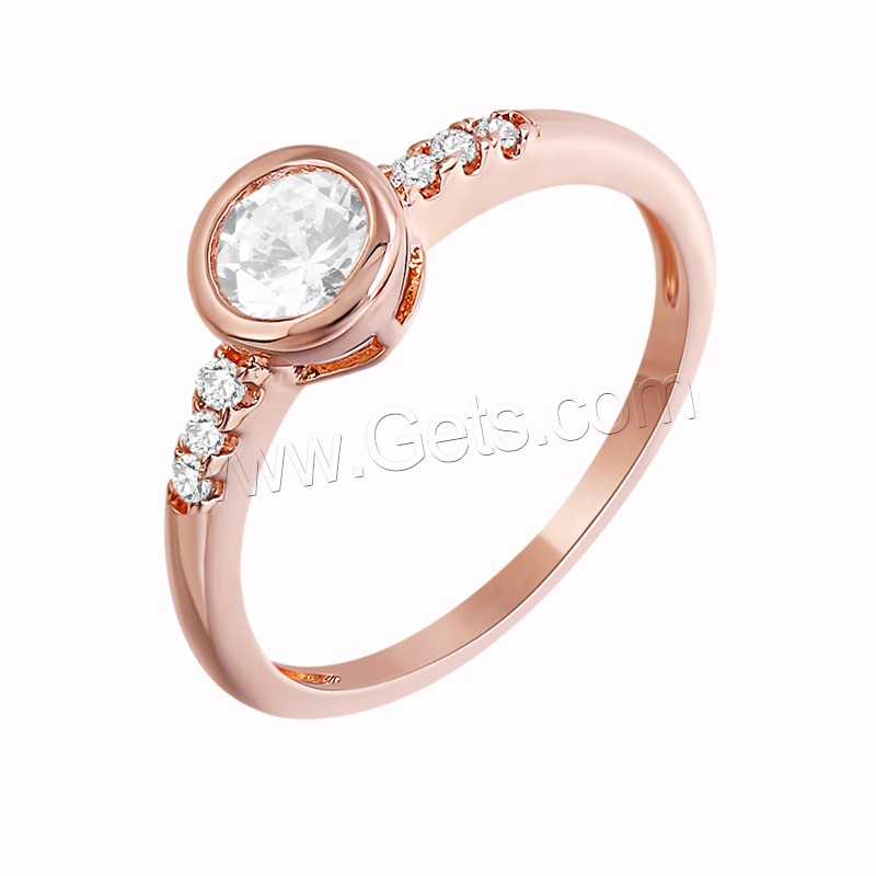 Anneau de cuivre de Zircon, laiton, Plaqué de couleur d'or rose, normes différentes pour le choix & pour femme & avec zircone cubique, Vendu par PC