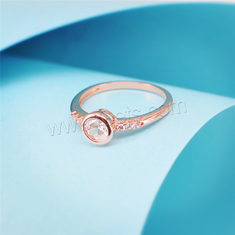 Cubic Zircon Brass Finger Ring, rose gold color plated, different size for choice & for woman & with cubic zirconia, Sold By PC