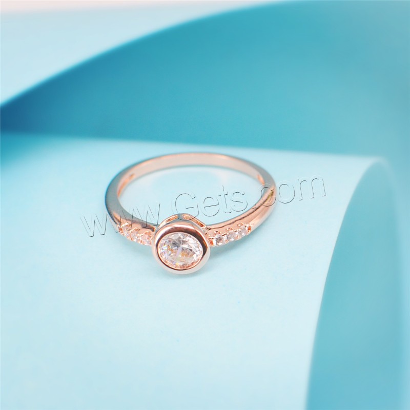 Cubic Zircon Brass Finger Ring, rose gold color plated, different size for choice & for woman & with cubic zirconia, Sold By PC