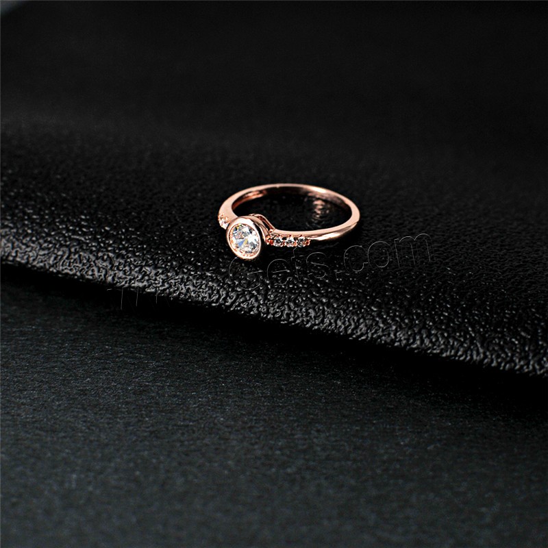 Cubic Zircon Brass Finger Ring, rose gold color plated, different size for choice & for woman & with cubic zirconia, Sold By PC