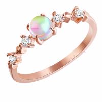 Anneau de cuivre de Zircon, laiton, avec Opaline, Plaqué de couleur d'or rose, normes différentes pour le choix & pour femme & avec zircone cubique, Vendu par PC