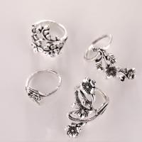 Zink-Legierung Ring Set, Zinklegierung, Blume, antik silberfarben plattiert, für Frau, 18.5x42mm, 18x35mm, 19mm, 18.2mm, Größe:4-8, 4PCs/setzen, verkauft von setzen