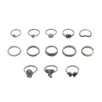 Zink-Legierung Ring Set, Zinklegierung, Ohrring & Halskette, plattiert, für Frau & mit Strass & hohl, keine, Größe:3-7, 13PCs/setzen, verkauft von setzen