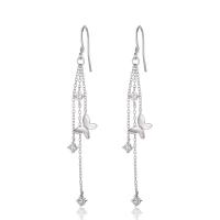 925 Sterling Silver Tassel Earring, Butterfly, for woman & with cubic zirconia, 69mm 