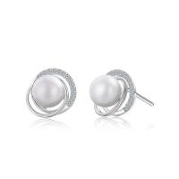 plata de ley 925 Arito, con Shell Pearl, micro arcilla de zirconia cúbica & para mujer, 12x10.8mm, Vendido por Par