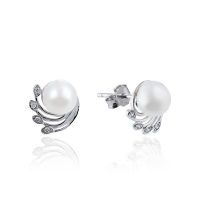 plata de ley 925 Arito, con Shell Pearl, micro arcilla de zirconia cúbica & para mujer, 10.2x10mm, Vendido por Par