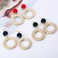 Canne Boucle d'oreille goutte, avec Peluche & alliage de zinc, Rond, Placage de couleur d'or, Style bohème & pour femme, plus de couleurs à choisir Vendu par paire