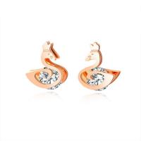 Acier titane boucle d oreille dormeuse, cygne, Plaqué de couleur d'or rose, pour femme & avec zircone cubique, 12mm, Vendu par paire