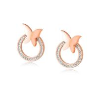 Acier titane Boucle d'oreille goutte, papillon, Plaqué de couleur d'or rose, pavé de micro zircon & pour femme, 18.5mm, Vendu par paire