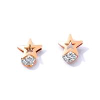 Acier titane boucle d oreille dormeuse, étoile, Plaqué de couleur d'or rose, pour femme & avec strass, 12mm, Vendu par paire