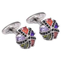 Brass Cufflinks, platinum plated, for woman & with rhinestone 