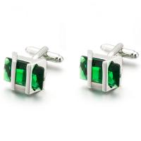 Brass Cufflinks, with Green Quartz, platinum plated, for man 