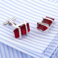 Brass Cufflinks, with Ruby Quartz, platinum plated, for man 