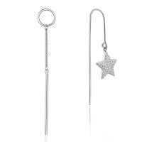 argent sterling 925 Boucles d'oreilles asymétriques, étoile, pavé de micro zircon & pour femme  Vendu par paire