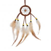 Fashion Dreamcatcher, Feder, mit Baumwollsamt & Holz & Kunststoff, braun, 60x250mm, verkauft von PC