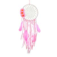 Fashion Dreamcatcher, Feder, mit Baumwollfaden & Baumwollsamt & Spitze & Stoff & Satinband & Eisen, Rosa, 150x450mm, verkauft von PC