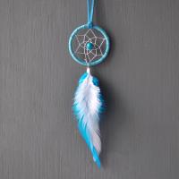 Fashion Dreamcatcher, Feder, mit Baumwollsamt & Holz & Eisen, blau, 45x260mm, verkauft von PC