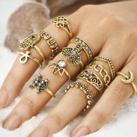 Zink-Legierung Ring Set, Zinklegierung, plattiert, für Frau & mit Strass, keine, Größe:4.5-6.5, 13PCs/setzen, verkauft von setzen