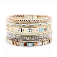 PU Leather Bracelet, with Zinc Alloy, silver color plated, multilayer & folk style & anti-fatigue & with rhinestone 35mm Approx 7.5 Inch 