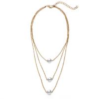 alliage de zinc Collier Tour de cou, avec perle de plastique, Placage de couleur d'or, 3 couches & chaîne ovale & pour femme Environ 13.3 pouce, Vendu par brin