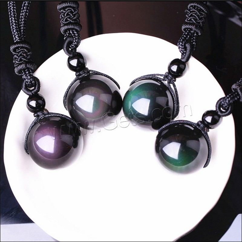 Obsidian Necklace, with Nylon Cord, Round, natural & Unisex & different size for choice, 14mm, 16mm, 18mm, 20mm, Length:Approx 18 Inch, Sold By Strand