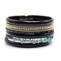 PU Leather Bracelet, with Synthetic Turquoise & Zinc Alloy, gold color plated, multilayer & anti-fatigue & with rhinestone 35mm Approx 7.5 Inch 