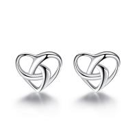 Sterling Silver Stud Earring, argent sterling 925, coeur, Plaqué de platine, pour femme & creux Vendu par paire