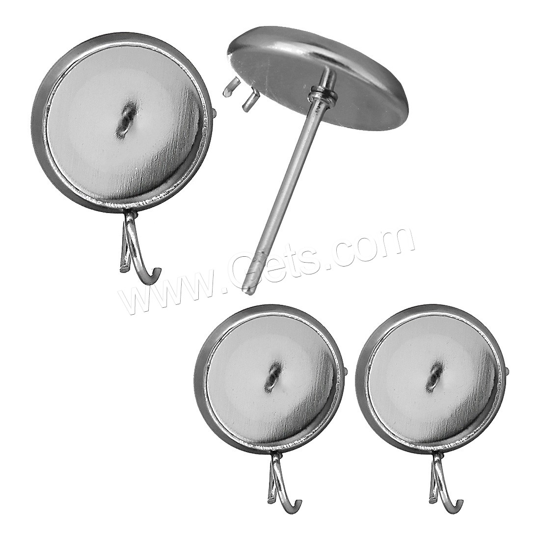 Stainless Steel Earring Stud Component, with loop & different size for choice, original color, Sold By PC