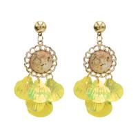 Moda flecos pendientes, aleación de zinc, con Lentejuelas & Plástico, chapado en color dorado, Vintage & para mujer, más colores para la opción, 50x75mm, Vendido por Par