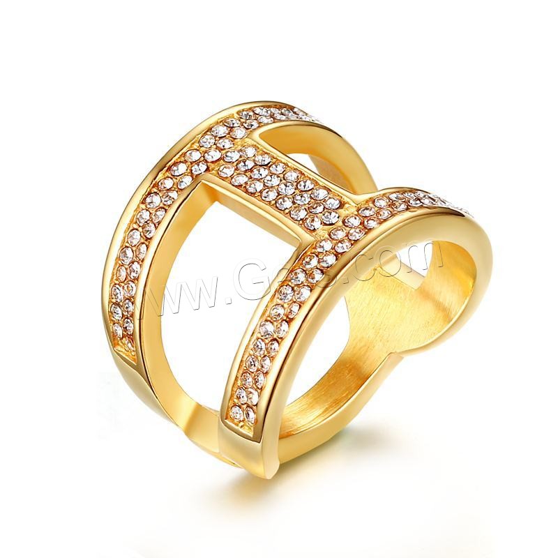 Bague en acier inoxydable , Placage de couleur d'or, normes différentes pour le choix & pour femme & avec strass, 17.5mm, Vendu par PC