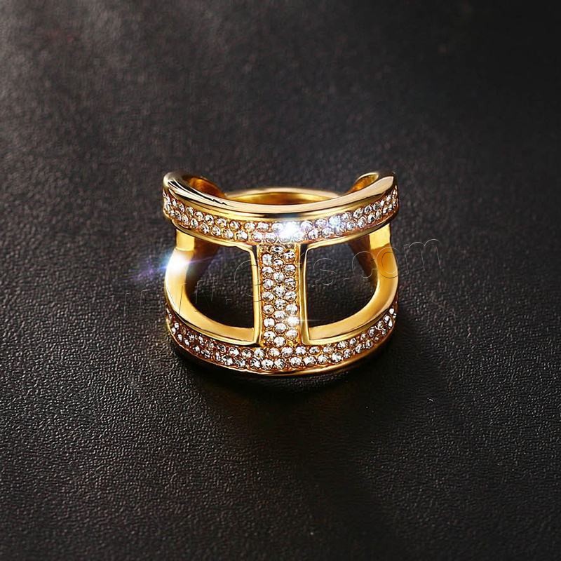 Bague en acier inoxydable , Placage de couleur d'or, normes différentes pour le choix & pour femme & avec strass, 17.5mm, Vendu par PC