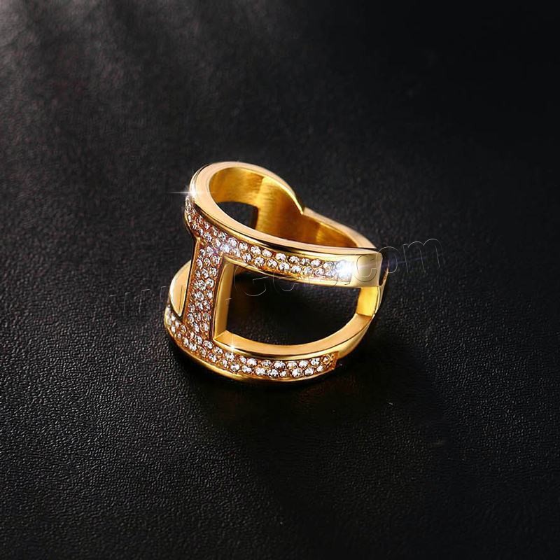 Bague en acier inoxydable , Placage de couleur d'or, normes différentes pour le choix & pour femme & avec strass, 17.5mm, Vendu par PC