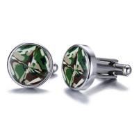 Stainless Steel Cufflink, Flat Round, for man & epoxy gel, original color 