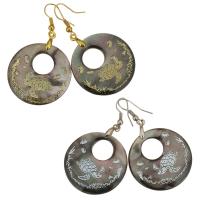 Abalone Shell-Ohrring, Messing, mit Seeohr Muschel, flache Runde, plattiert, für Frau, keine, 53mm, 30mm, verkauft von Paar