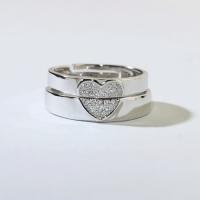 Anillos para Pareja, metal, Corazón, chapado en platina real, Ajustable & diferentes estilos para la opción & con diamantes de imitación, tamaño:8, Vendido por UD