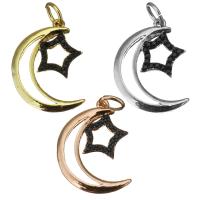 Cubic Zirconia Micro Pave Brass Pendant, Moon and Star, plated, micro pave cubic zirconia Approx 3.5mm 