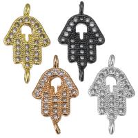 Cubic Zirconia Micro Pave Brass Connector, Hamsa, plated, micro pave cubic zirconia & 1/1 loop Approx 1mm 