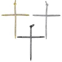 Messing Kreuz Anhänger, plattiert, Micro pave Zirkonia, keine, 30x40x3mm, Bohrung:ca. 3mm, verkauft von PC