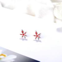 Enamel Zinc Alloy Stud Earring, Brass, Maple Leaf, platinum plated, for woman 