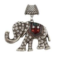 Colgantes Animales de Aleación de Zinc, Elefante, chapado en color de plata antigua, con diamantes de imitación, libre de plomo & cadmio, 71x80x8mm, agujero:aproximado 7x13mm, Vendido por UD