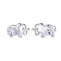 Sterling Silber Stud Ohrring, 925er Sterling Silber, Elephant, platiniert, für Frau & mit kubischem Zirkonia, 10.6x6.6mm, verkauft von Paar