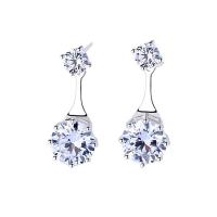 925 Sterling Silver Split Earring, platinum plated, for woman & with cubic zirconia 