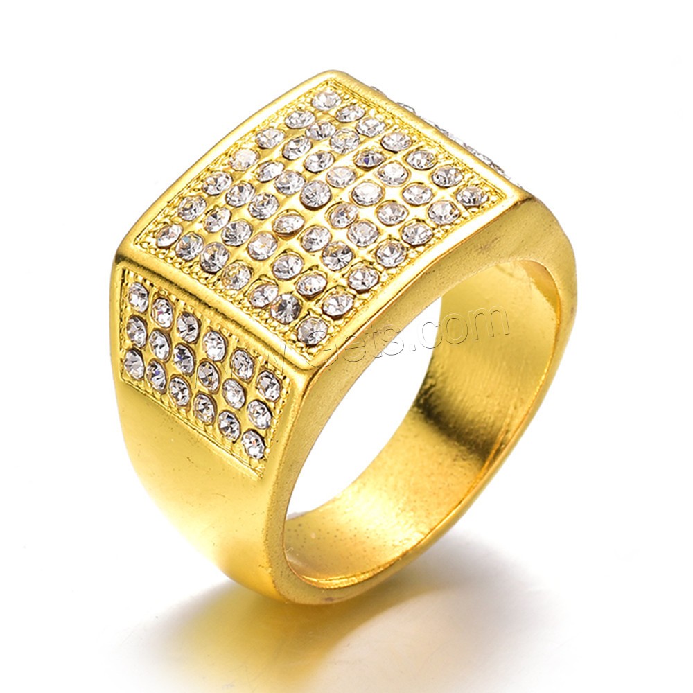 Zinc Alloy Finger Ring, gold color plated, different size for choice & for man & with rhinestone, 18mm, Sold By PC