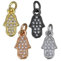 Colgante de Micro Pavé de Zirconía Cúbica, metal, Hamsa, chapado, micro arcilla de zirconia cúbica, más colores para la opción, 6.5x11.5x1.5mm, agujero:aproximado 3mm, Vendido por UD