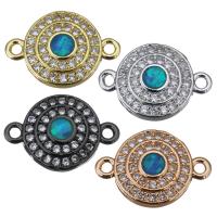 Brass Connector, with Opal, Flat Round, plated, micro pave cubic zirconia & 1/1 loop Approx 1mm 